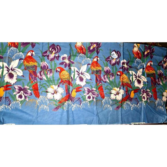 Vintage Fabric Tropical Parrot & Orchid Print 2 Yards 44" Wide Cotton Material - Picture 1 of 3